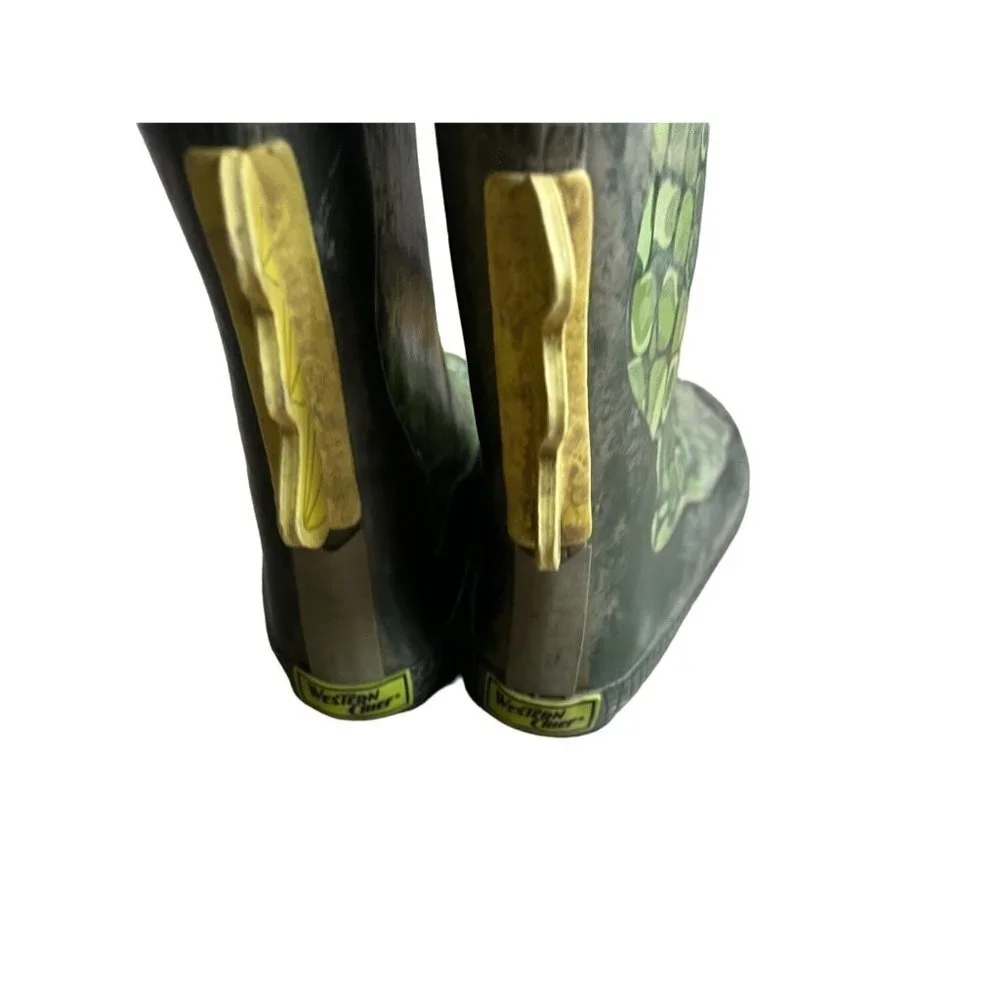 UnBranded Kids Rain Boots Unisex Green Print Size 9/10 SKU 2266